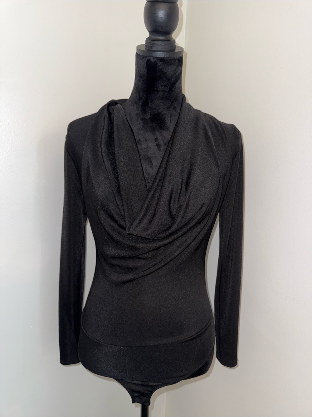 Women's Black Draped Cowl Neck Sweater